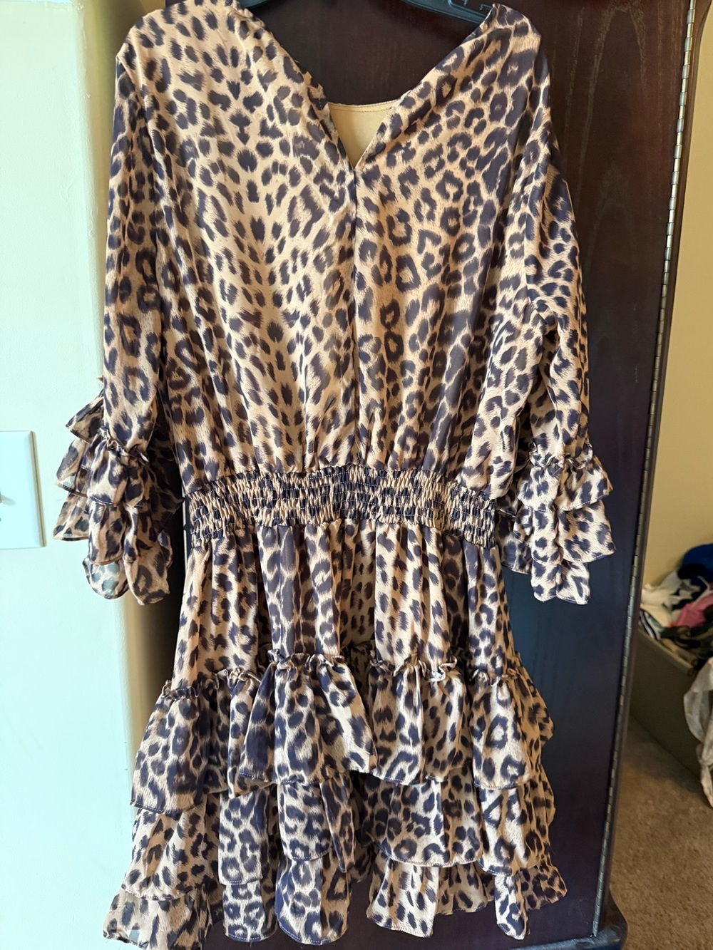 Fate Leopard Print Ruffle Tiered Dress - Tan & Black